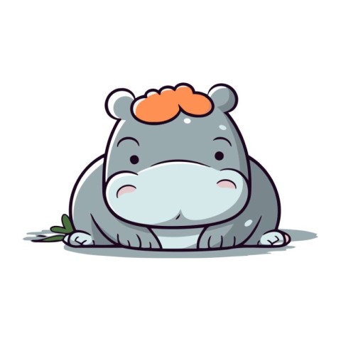 Hippopotamus sleeping on the ground. Cute cartoon animal. Vector