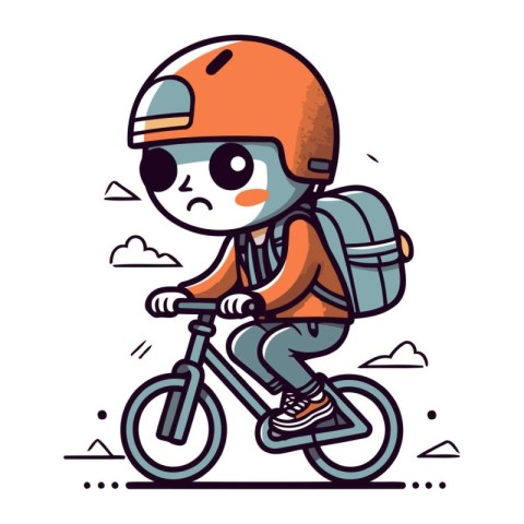 Cute boy riding a bike. Vector illustration in cartoon style.