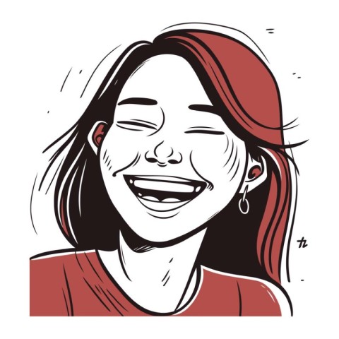 Beautiful young woman laughing. Vector illustration in sketch st