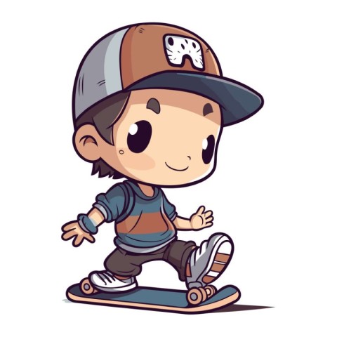 Boy riding a skateboard. Vector illustration isolated on white b