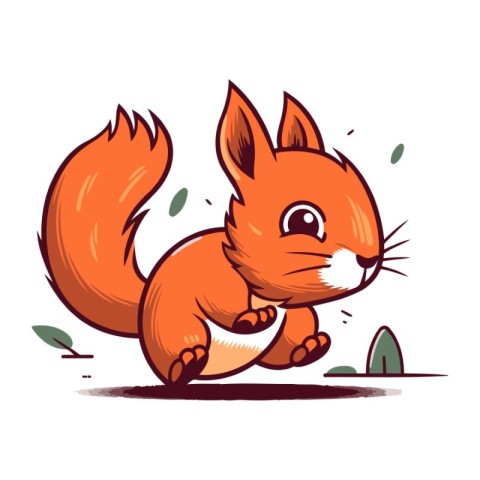 Cute cartoon red squirrel running. Vector illustration on white