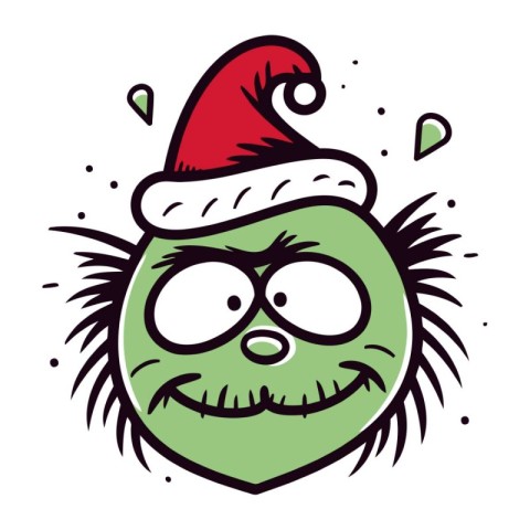 Funny face in a santa claus hat. Vector illustration.