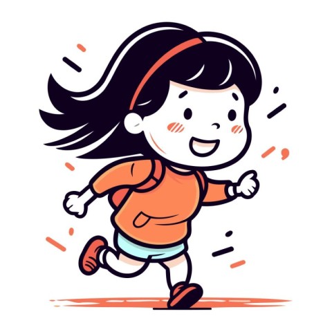 Cute little girl running cartoon vector illustration. Cute littl