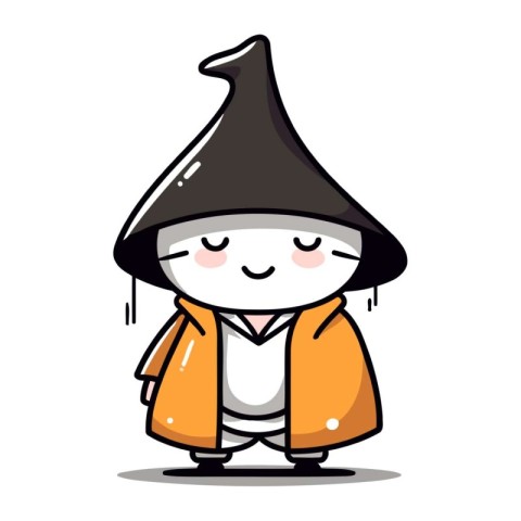 Cute Little Wizard Wearing Halloween Costume Cartoon Vector Illu