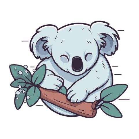 Cute cartoon koala with a branch of eucalyptus