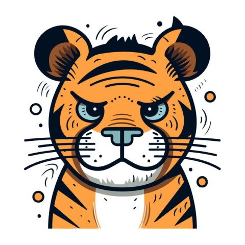 Cute cartoon tiger face. Vector illustration of a tiger head.