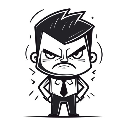 Angry Businessman cartoon character vector illustration. Black a