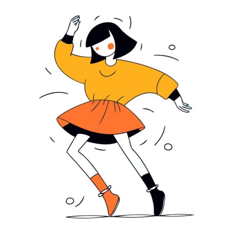 Vector illustration of a girl in a yellow sweater dancing on the