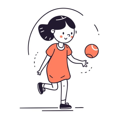 Cute little girl playing basketball. Vector illustration in cart