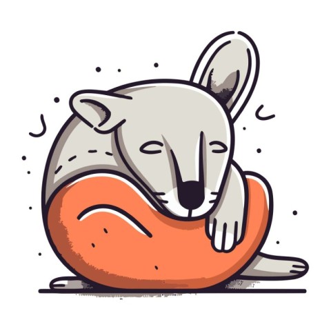 Cute kangaroo sleeping on orange pillow. Vector illustration.