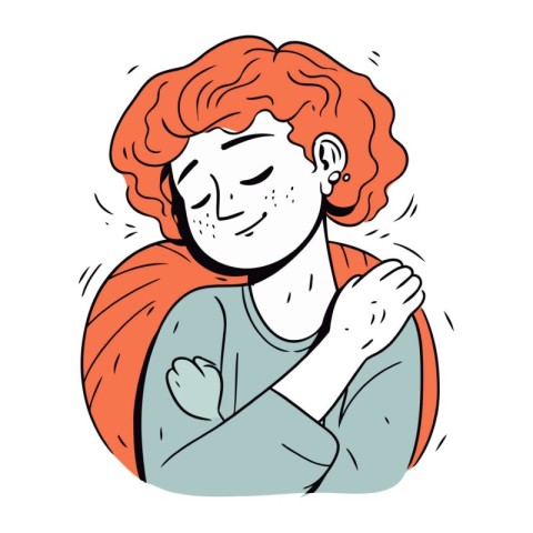 Vector illustration of a red haired woman suffering from sore th