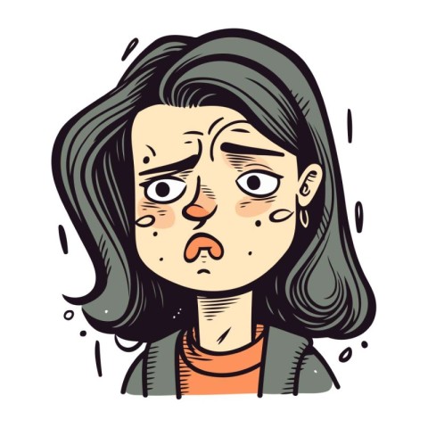 Cartoon illustration of a woman with a sad expression on her fac