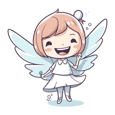 Cute little angel girl with wings. Vector clip art illustration.