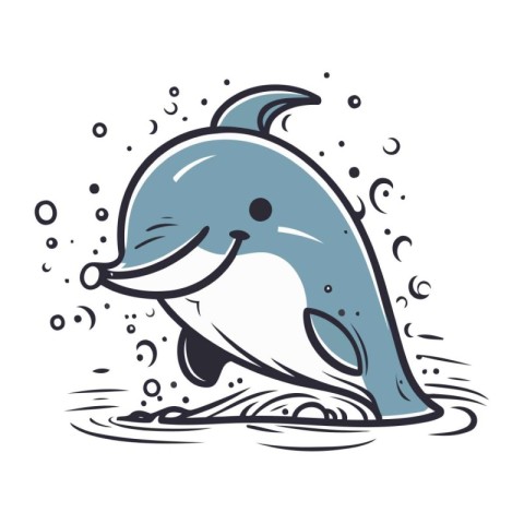 Cute cartoon dolphin isolated on a white background. Vector illu