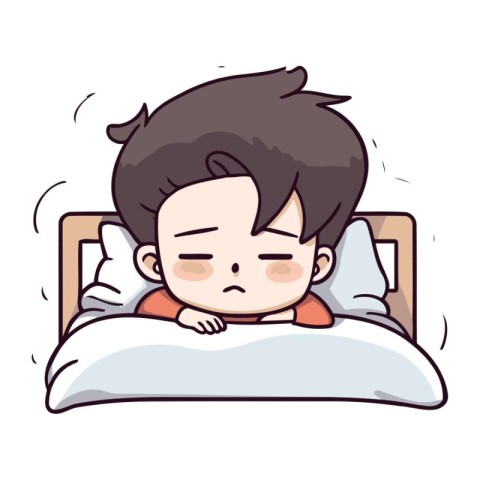 Cute boy sleeping in bed. Vector illustration in cartoon style.