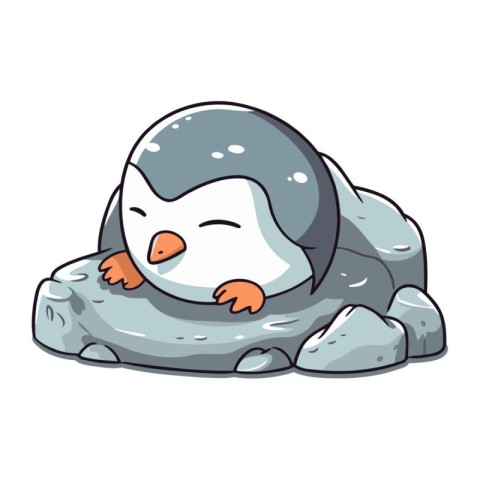 Cute penguin on a rock. Vector illustration isolated on white ba