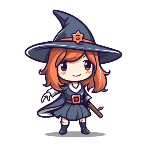 Halloween witch girl with broom cartoon character vector illusta