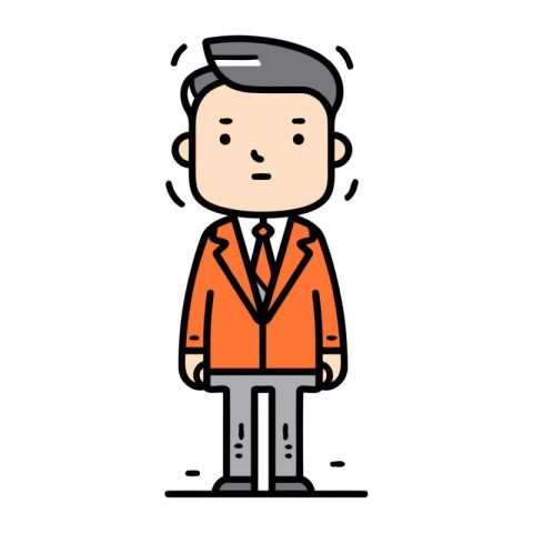 Character businessman in suit with hands in pockets. Simple flat