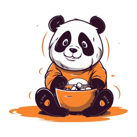 Cute panda sitting and eating ice cream. Vector illustration.