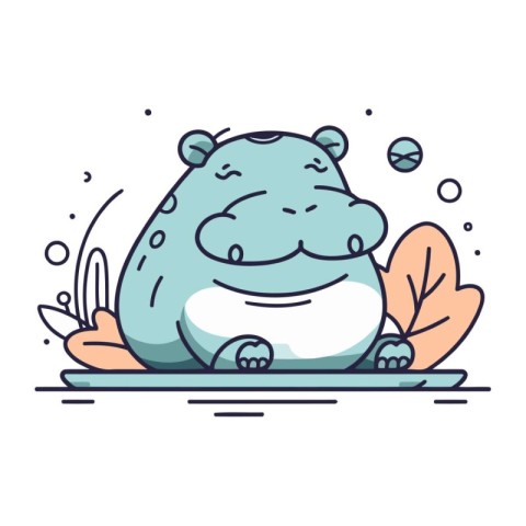 Cute cartoon hippo. Vector illustration in line art style.