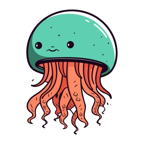 Cute cartoon jellyfish. Vector illustration isolated on white ba