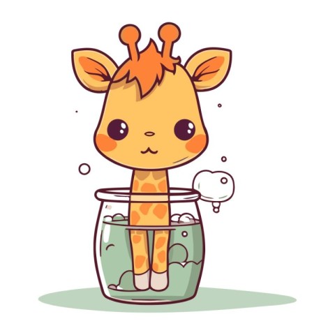 Cute Giraffe in a glass vase. Vector illustration.