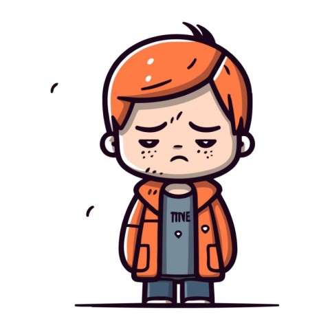 Illustration of a sad boy in a coat. Vector illustration.