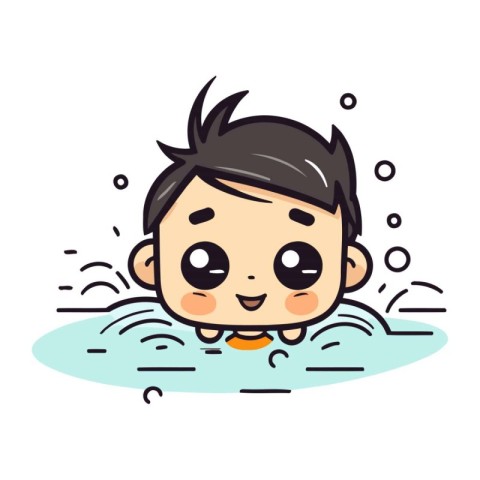 Cute boy swimming in the pool. Vector cartoon character illustra