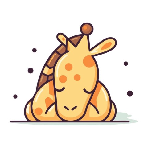 Cute cartoon giraffe sitting on the ground. Vector illustration.