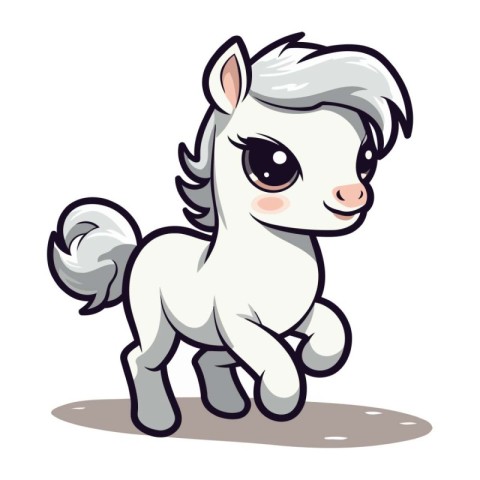 Cute little white pony isolated on white background. Vector illu