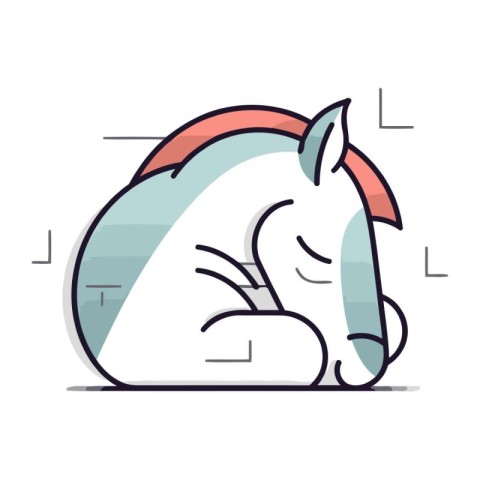 Cute cartoon horse sleeping. Vector illustration in thin line st