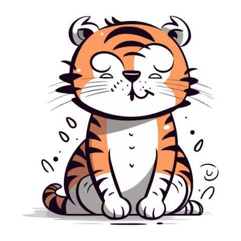 Cute cartoon tiger sitting on a white background. Vector illustr