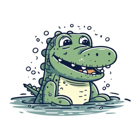 Cute cartoon crocodile. Vector illustration isolated on white ba