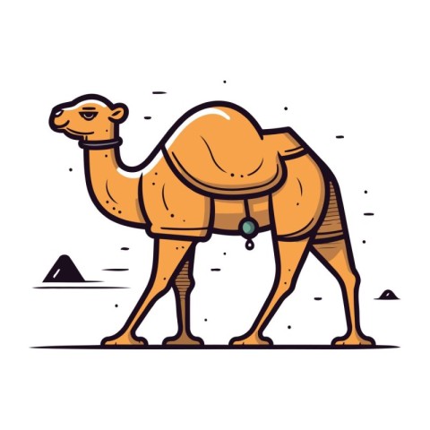 Camel in desert. Vector illustration in doodle style.