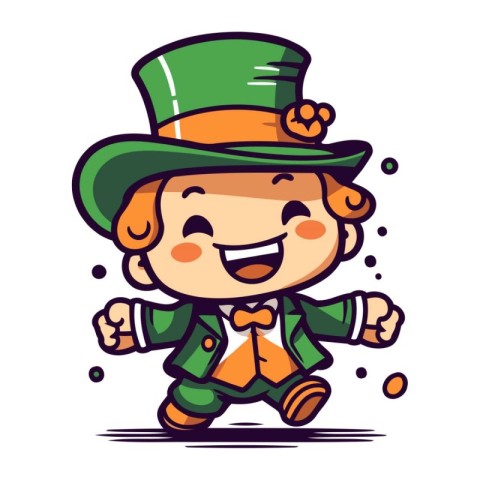 Leprechaun Boy Running and Smiling Vector Illustration