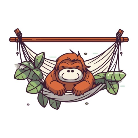 Cute monkey in hammock. Vector illustration. Isolated on white b