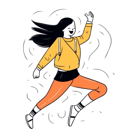 Illustration of a happy girl jumping with her hair flying in the