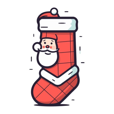 Christmas sock with Santa Claus. Vector illustration in doodle s