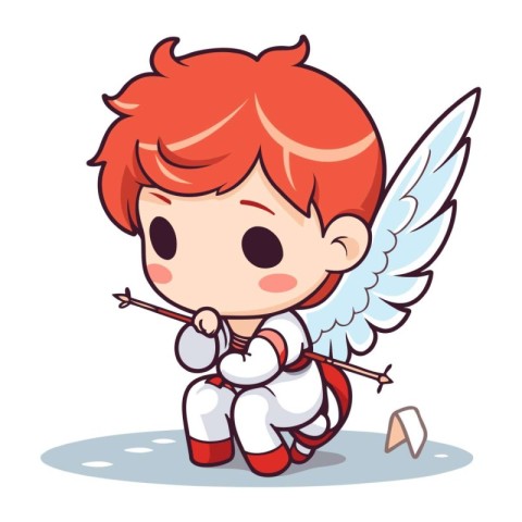 Cupid with bow and arrow in his hand. Vector illustration.