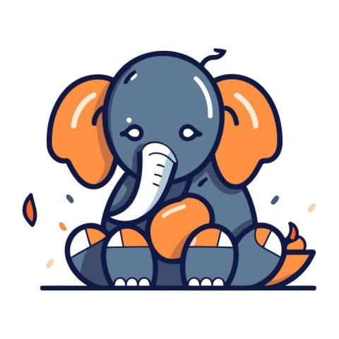 Cute elephant with eggs. Vector illustration in flat cartoon sty