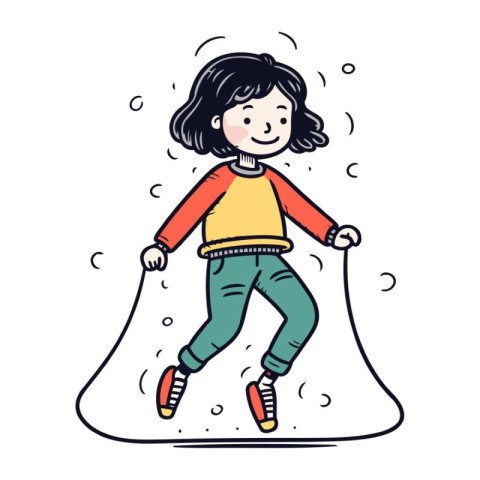 Cute little girl jumping. Vector illustration in doodle style.