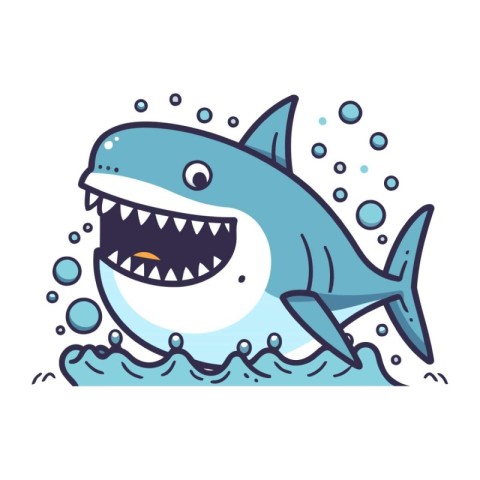 Shark vector illustration. Cute cartoon shark character in flat