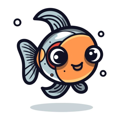 Cute kawaii goldfish cartoon character. Vector illustration.