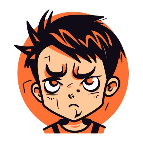 Angry boy cartoon vector illustration. Emotional face of a boy.