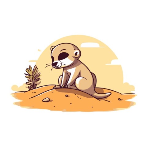 Meerkat sitting on the sand. Cute cartoon vector illustration.