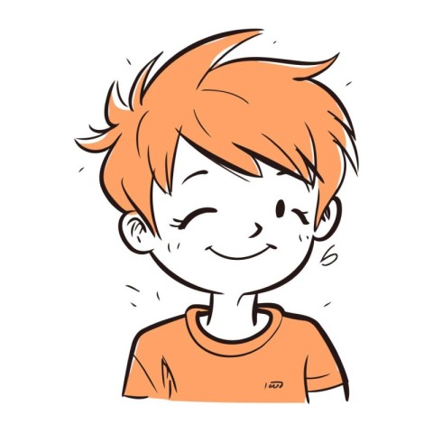 cute cartoon boy with orange hair smiling and looking at the cam