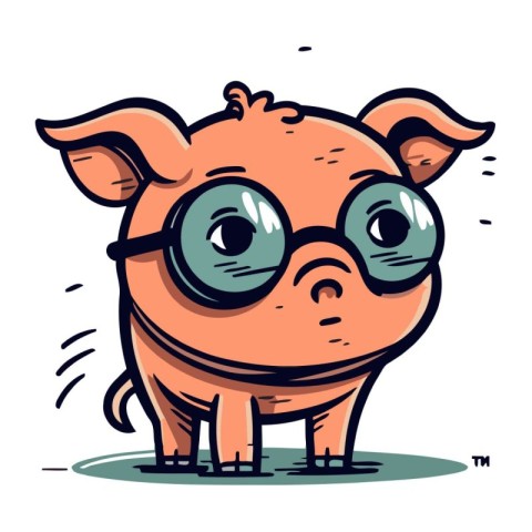 Funny pig with glasses. Vector illustration of a piggy.