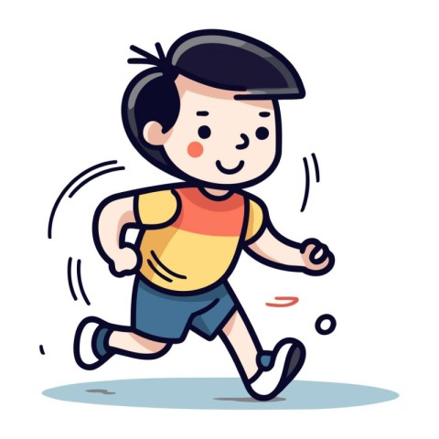 Running boy vector illustration. Cute cartoon little boy running