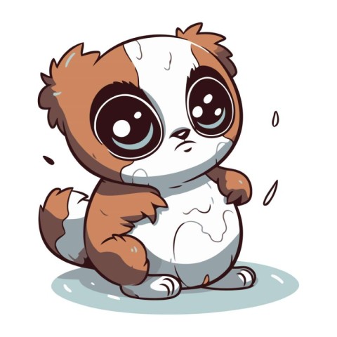 Cute baby panda sitting on the ground. Vector illustration.