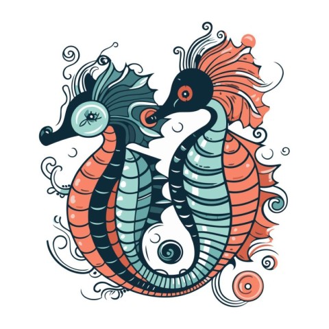 Hippocampus. Hand drawn vector illustration in doodle style.